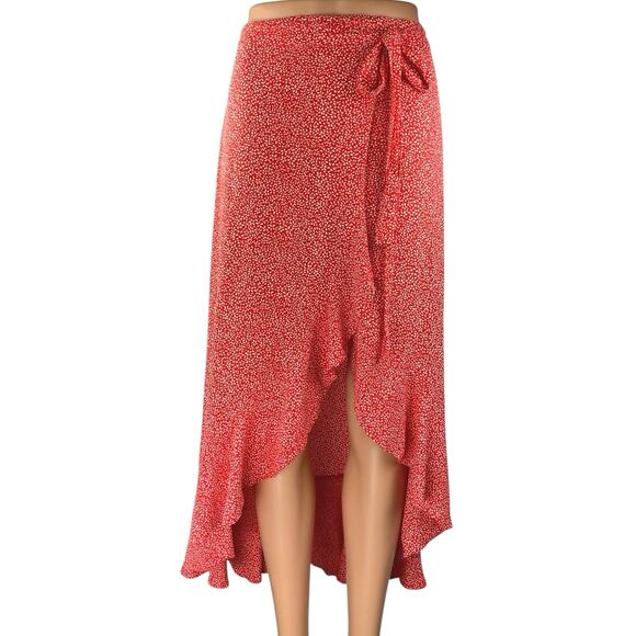 & Other Stories Red High Waist Asymmetrical Ruffle Hi-Low Maxi Wrap Skirt Size 0 - Picture 1 of 5
